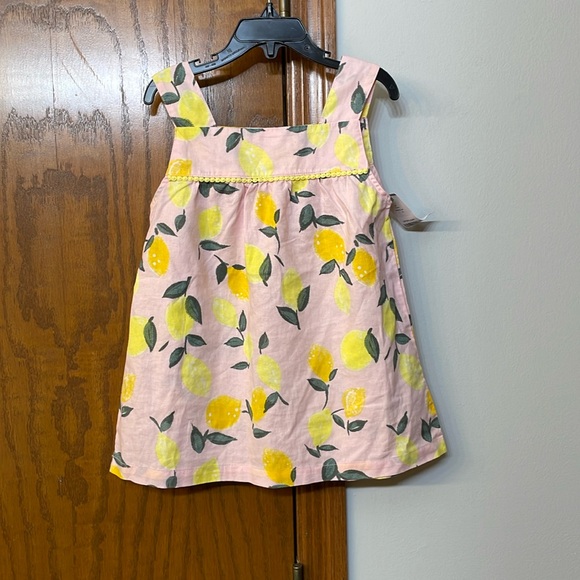 CARTERS NWT Girls Size 7 Lemon Print tank top pink yellow linen cotton 🍋 - Picture 2 of 11